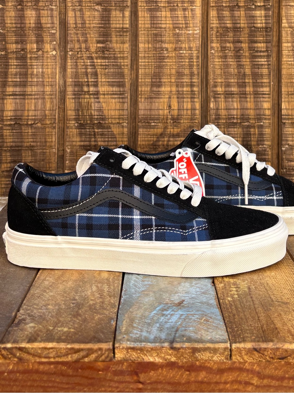 NWTS Vans Navy Blue Plaid Old Skool Classic Shoes - Picture 3 of 16